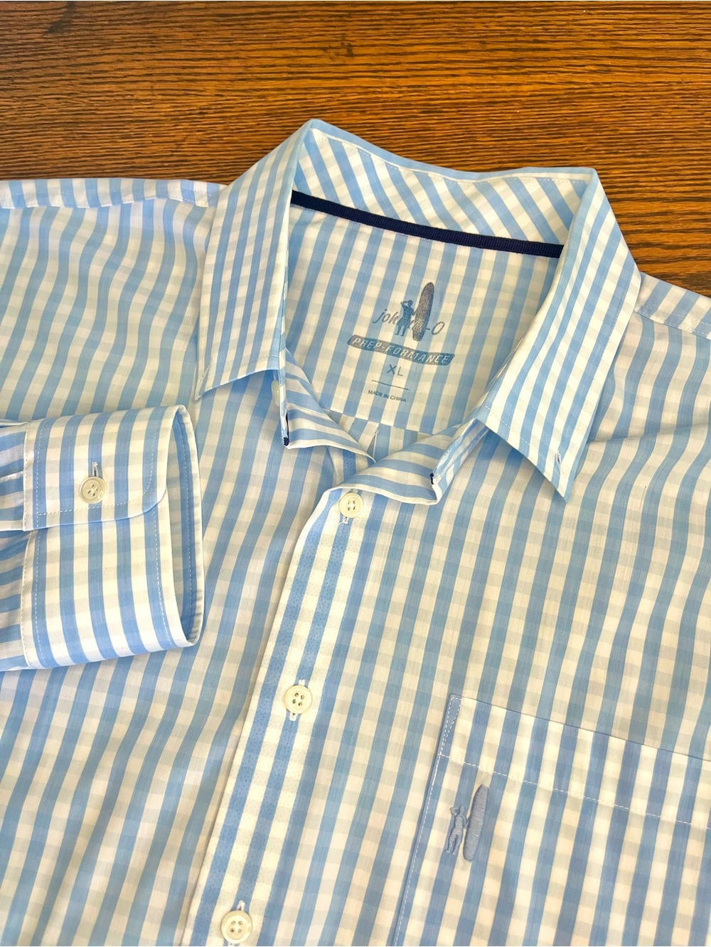 Johnnie-O Prep-Formance Shirt Mens XL Blue Gingham Button Down Performance